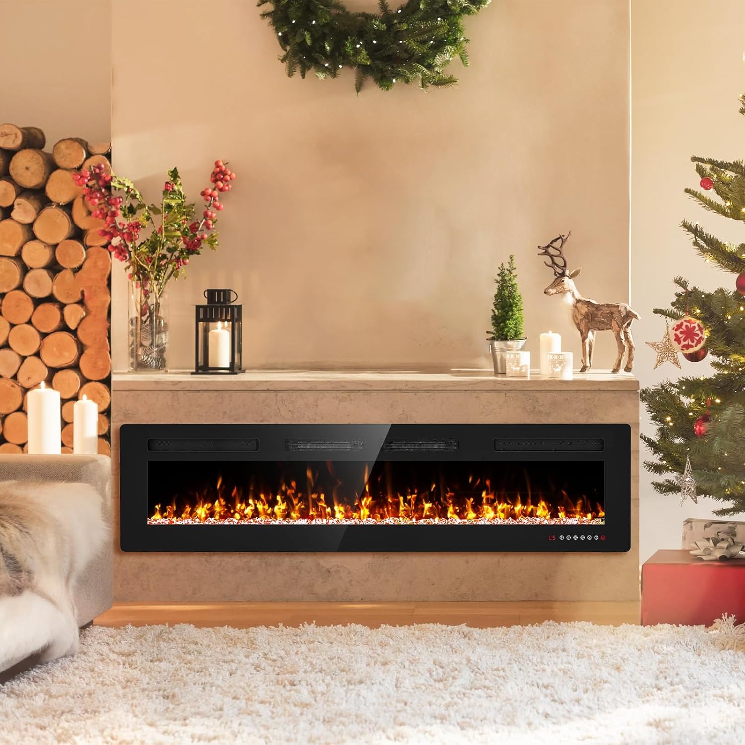 Eueiriup Recessed and Wall Mounted Fire with Remote Control