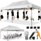 COBIZI 10x20 Heavy Duty Pop up Canopy Tent with 6 sidewalls Easy Up Commercial Outdoor Canopy Wedding Party Tents for Parties All Season Wind & Waterproof Gazebo with Roller Bag,Black(Frame Thickened)