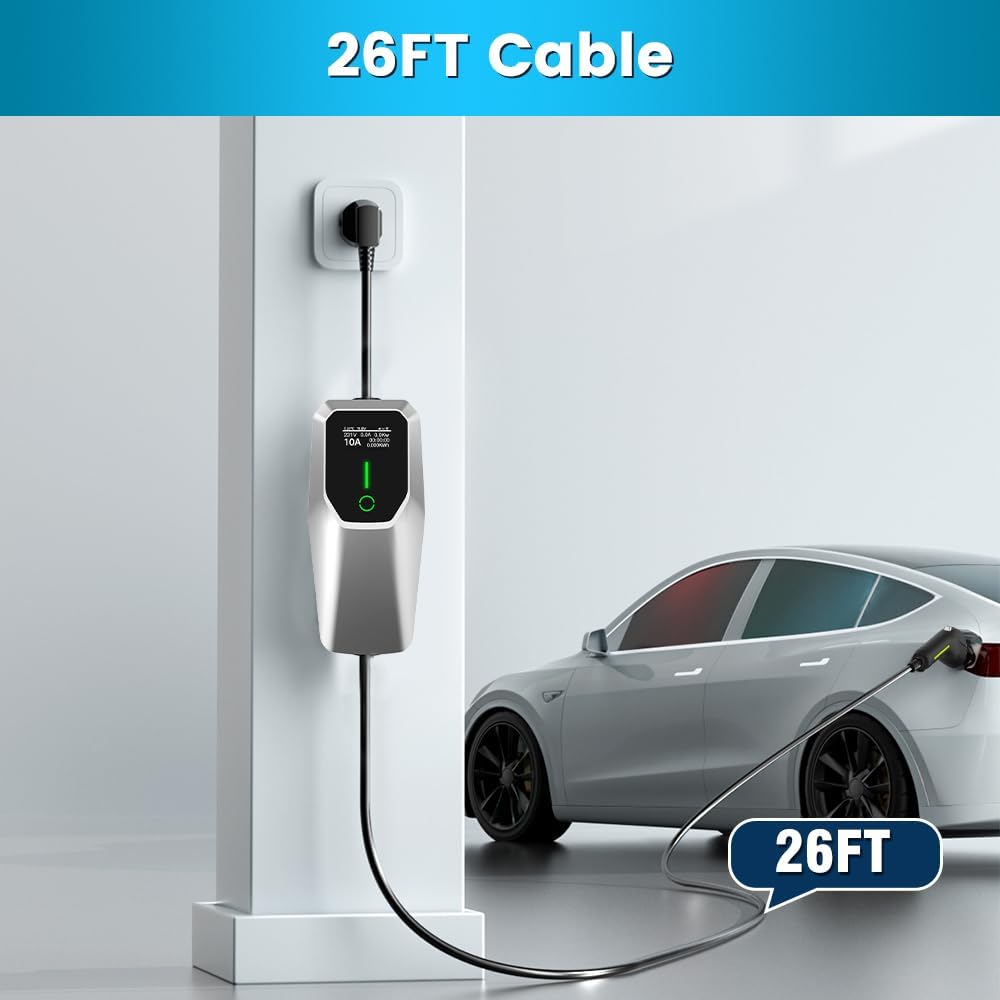 J Junsun Portable Level 1 and Level 2 EV Charger 240V 32A (7.68kw)